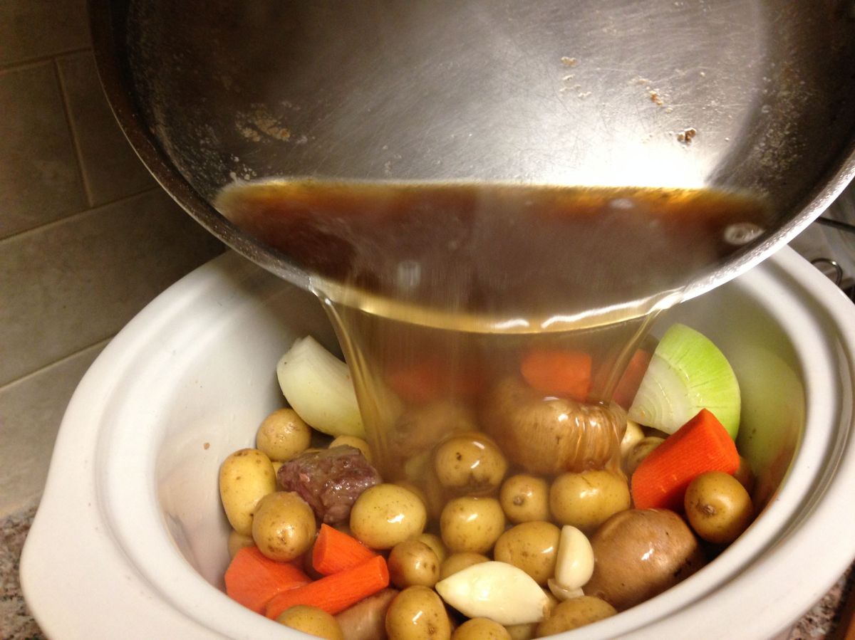 Everything goes in the crock pot.