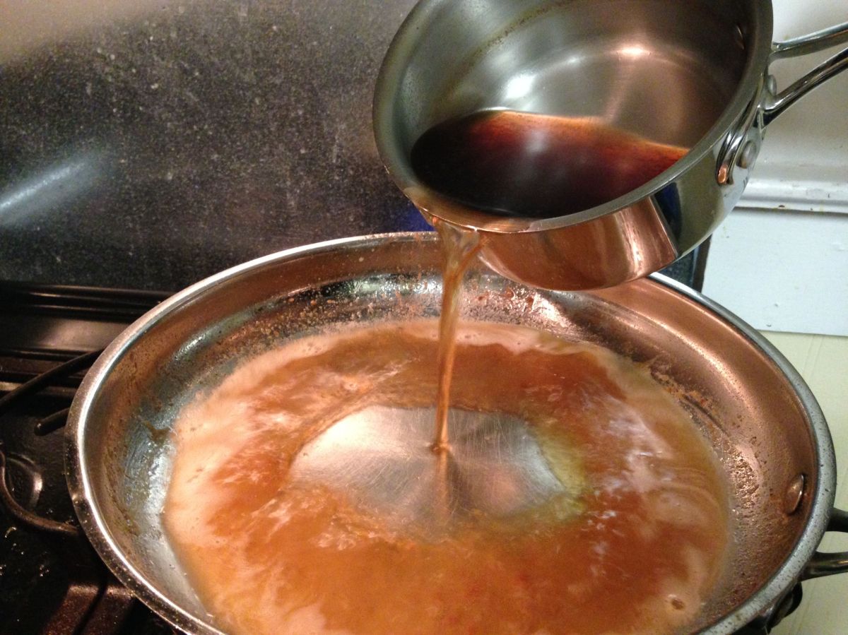 Add the hot beef stock.