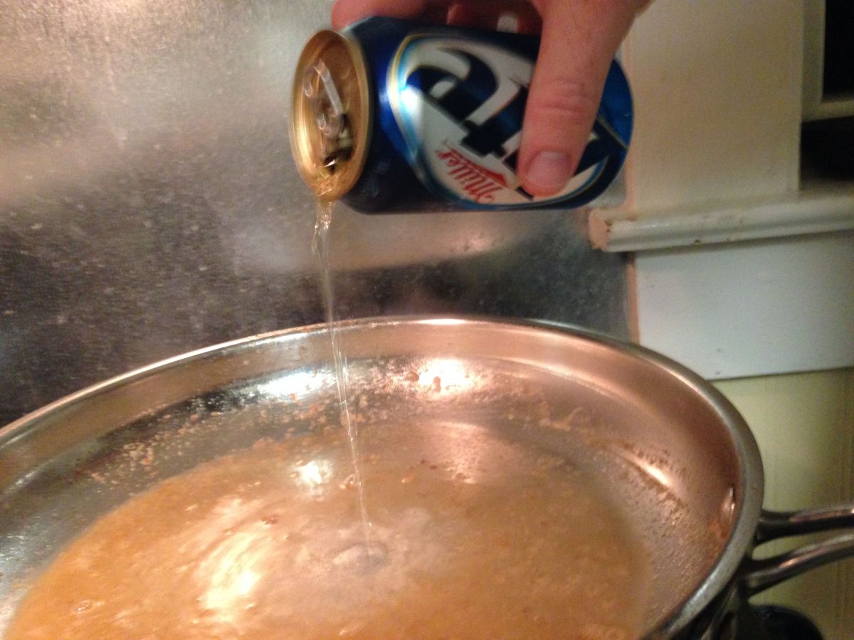 Deglaze the pan with beer. Fancy beer.
